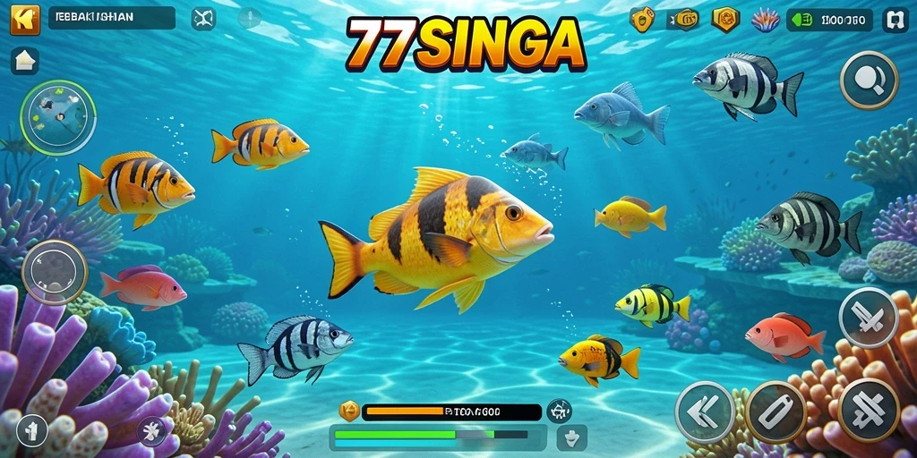 Screenshot gameplay <strong>77SINGA</strong> menampilkan aksi seru dalam Tembak Ikan.