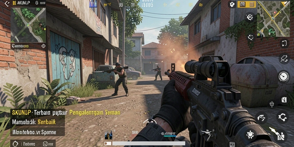Tampilan gameplay AKUNJP dengan aksi menembak yang intens.