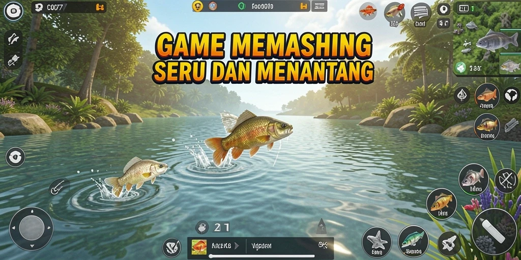 Tampilan gameplay C0077 yang menampilkan momen menangkap ikan.
