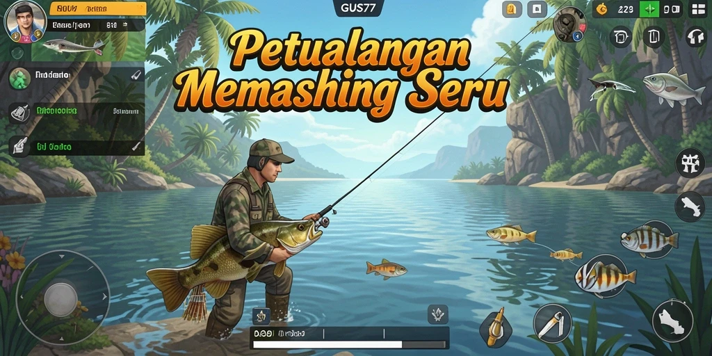 Tampilan gameplay GUS77 menampilkan suasana memancing yang damai dan menenangkan.