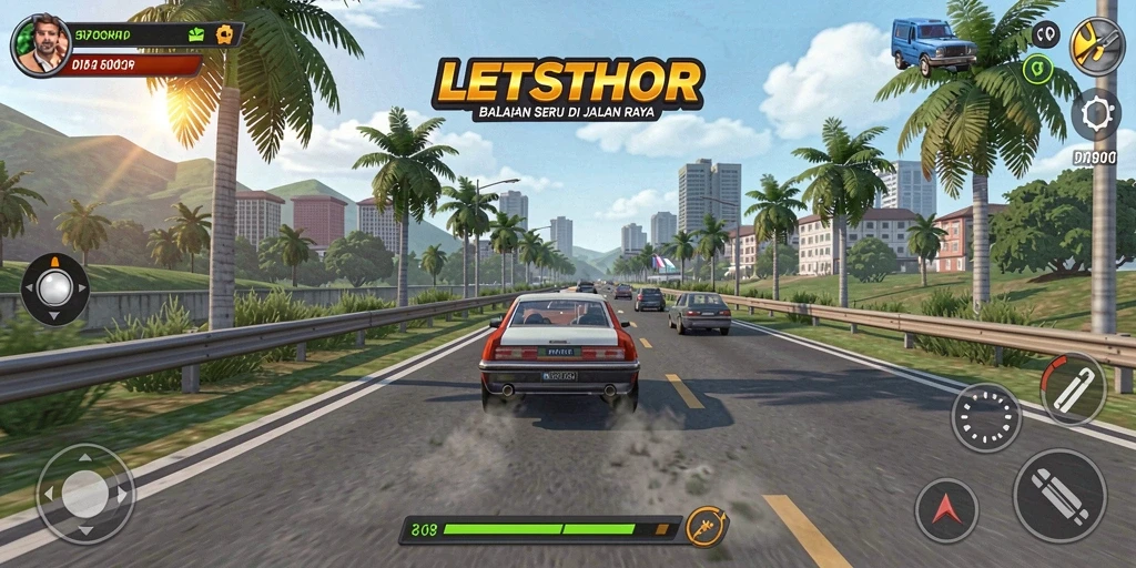 Tampilan gameplay Racing LETSTHOR yang mendebarkan dan penuh aksi.