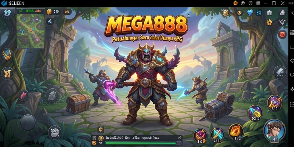 Screenshot MEGA888 menampilkan aksi pertempuran RPG yang mendebarkan.