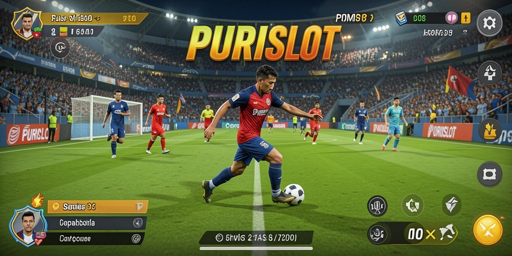 Tangkapan layar PURISLOT menampilkan aksi seru dalam permainan sepakbola.