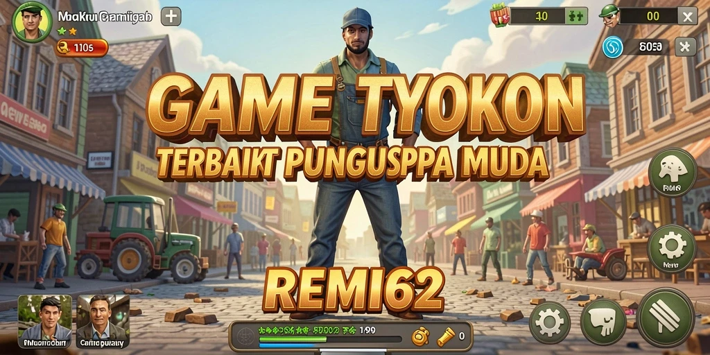 Tampilan gameplay menarik dari REMI62 yang menunjukkan manajemen bisnis.