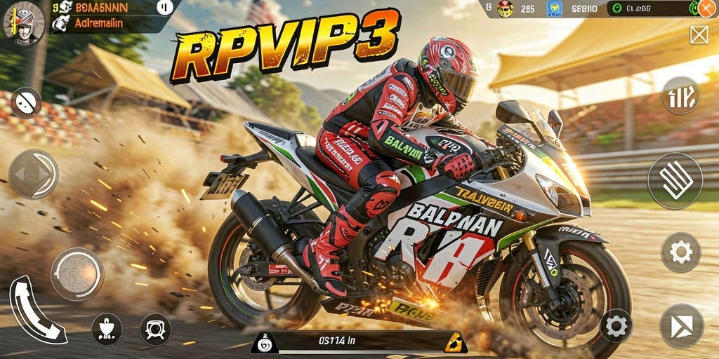 Screenshot gameplay menampilkan balapan motor yang mendebarkan.