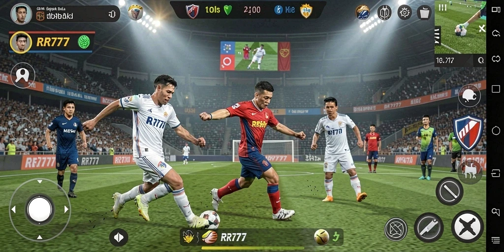 Tampilan gameplay mendebarkan dalam game sepak bola RR777.
