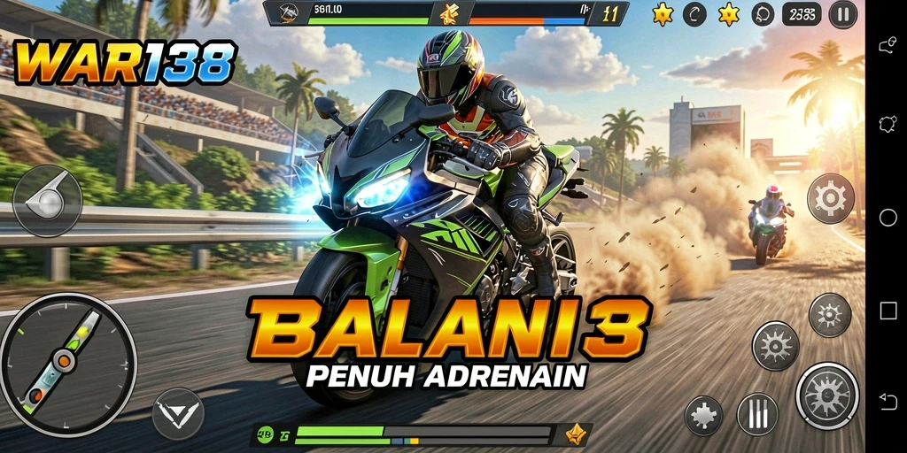 Screenshot dari gameplay WAR138 yang menampilkan balapan motor yang seru.