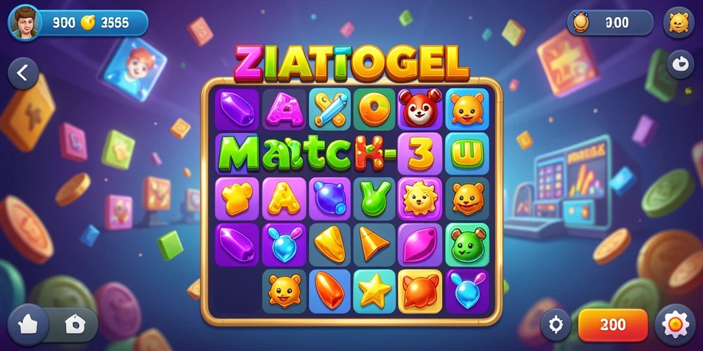 Gameplay ZIATOGEL yang seru dan penuh warna dengan elemen Match-3.
