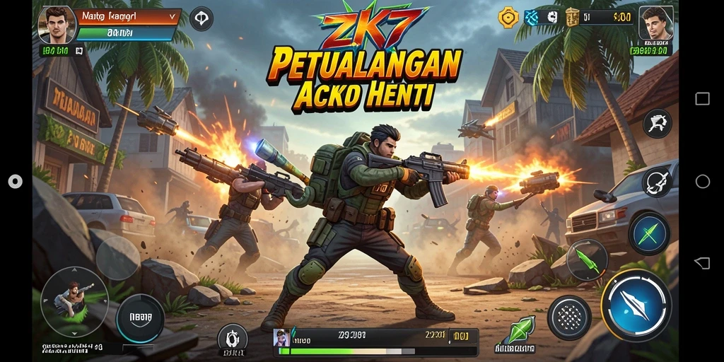 Screenshot gameplay ZK7 menampilkan aksi pertempuran yang intens.